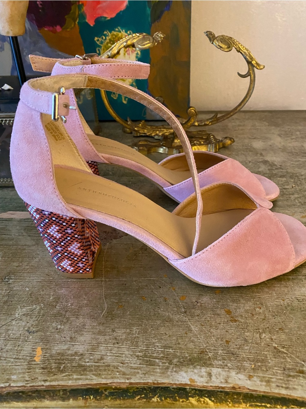 Women’s Pink Suede Block Heel Sandals